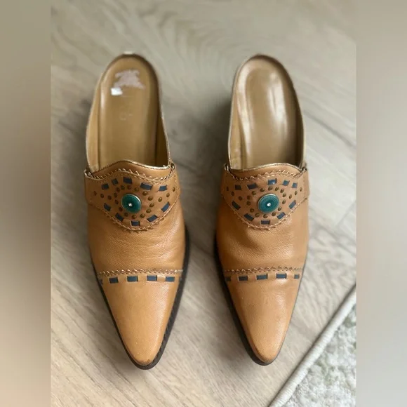Franco Sarto Tan Leather Studded Mules - Picture 6 of 8